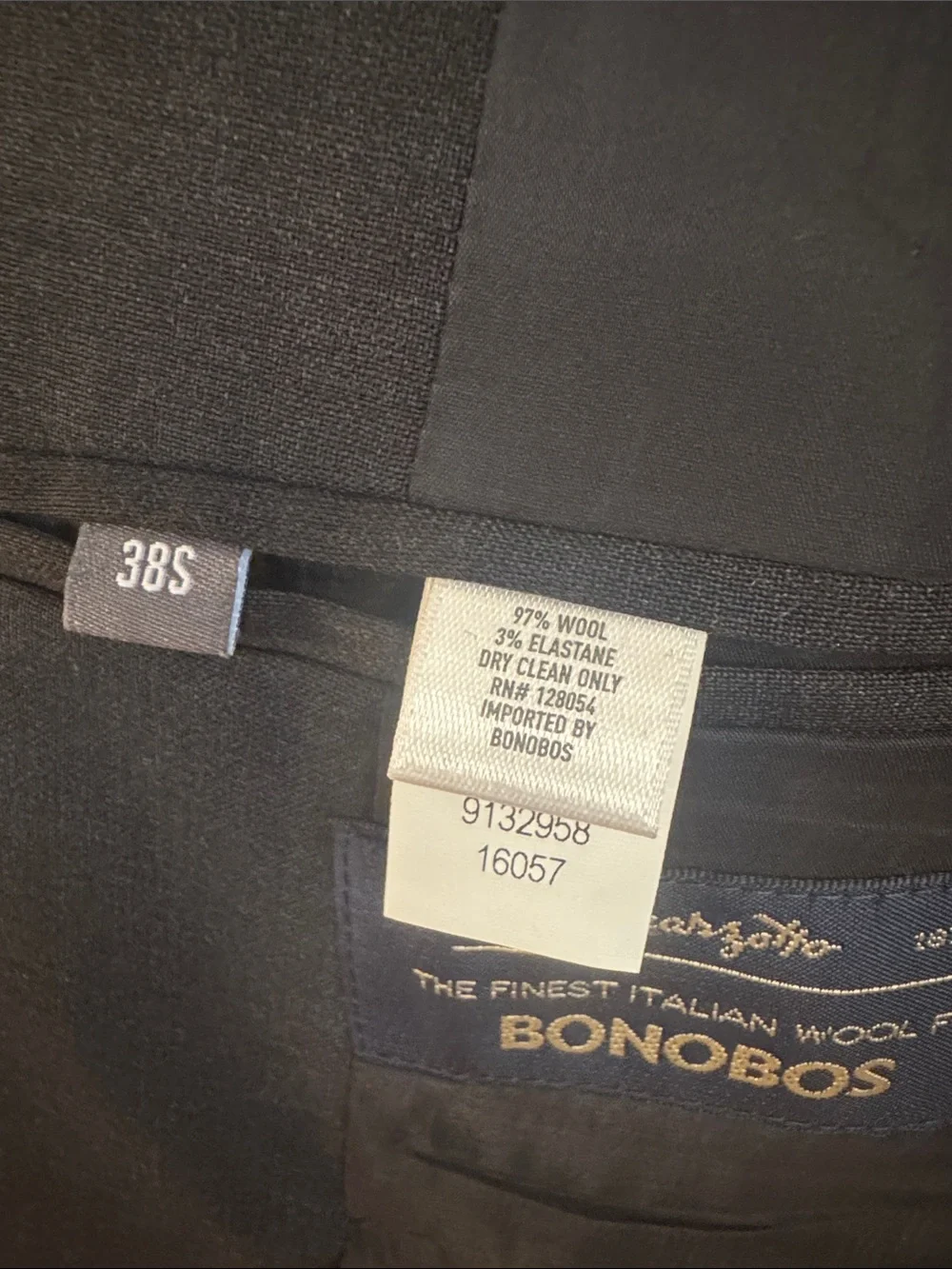 BONOBOS Jetsetter Slim Fit Stretch Italian Wool Suit 38S / 31 Dark Charcoal Gray